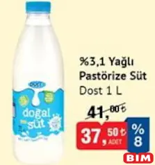 DOST %3,1 YAĞLI PASTÖRİZE SÜT 1 L